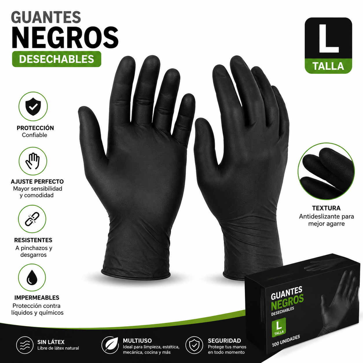 guantes negro talla l